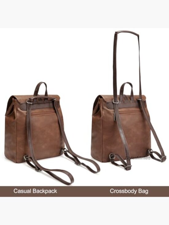 Convertible Faux Leather Backpack Purse Medium Daypack Travel Work main image 5